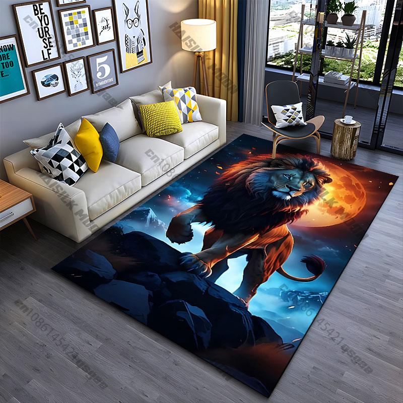 Majestic Lion Under Glowing Moon Carpet Yoga Living Room Room Decor Children's Crawling Mat Doormat Area Rug Games Mat