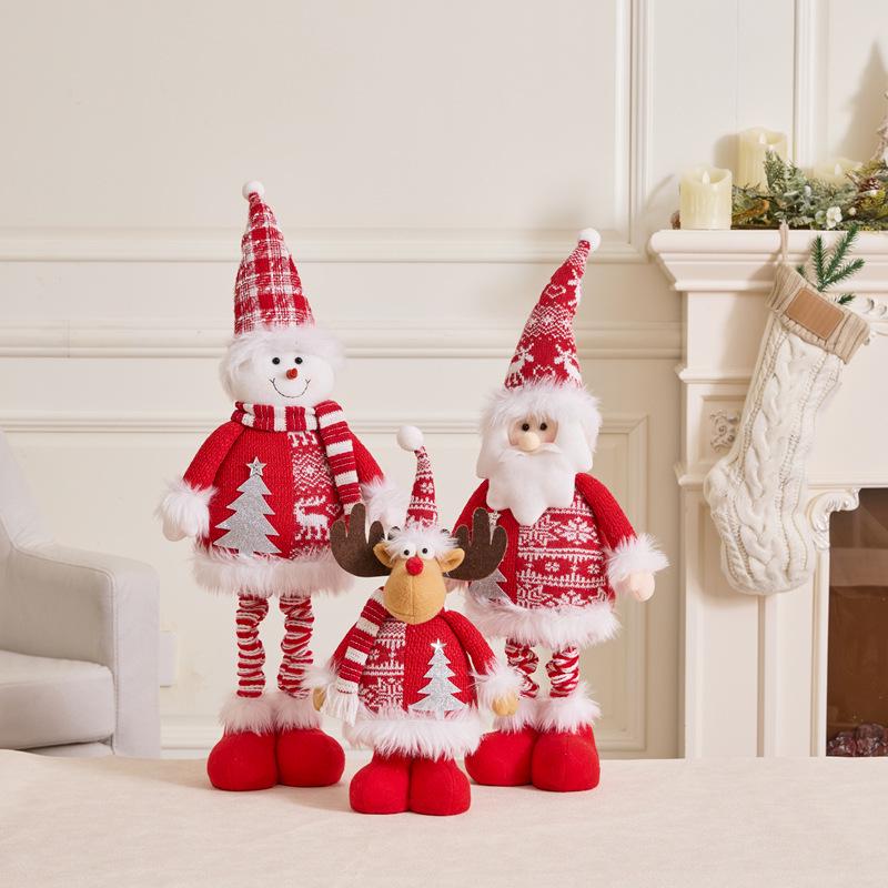 Christmas Snowflake Plush Doll with Retractable Stand - Red & White Snowman, Deer, Bear Ornament