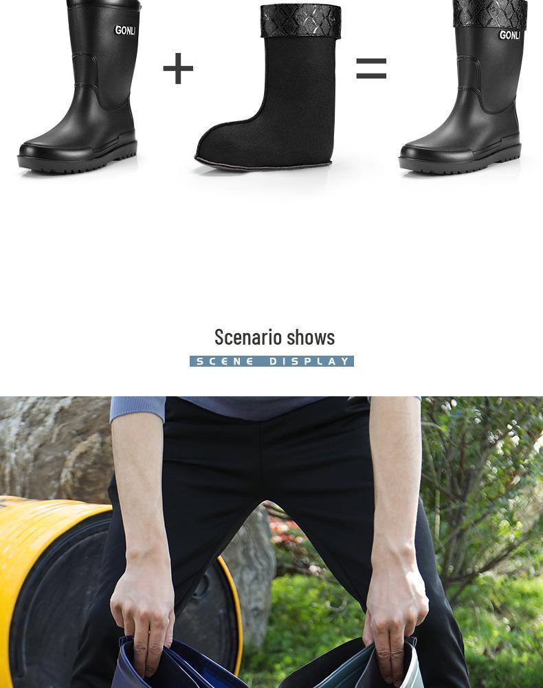 Men's Mid-Calf Non-Slip Fleece-Lined Rubber Rain Boots for Fashion, Work, and Outdoor Activities