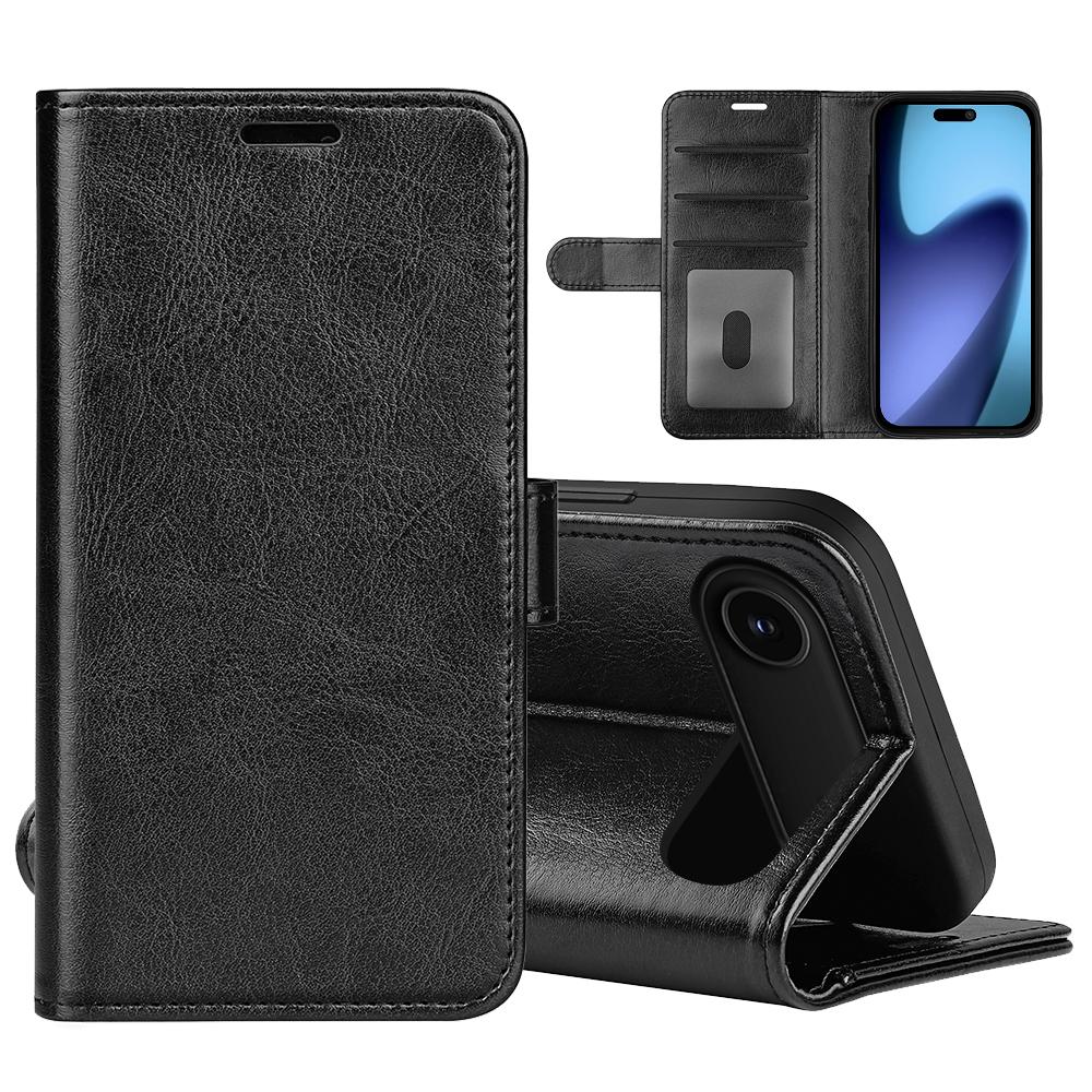 

For iPhone 17 Air Case Crazy Horse Texture Stand Leather Phone Cover Brown