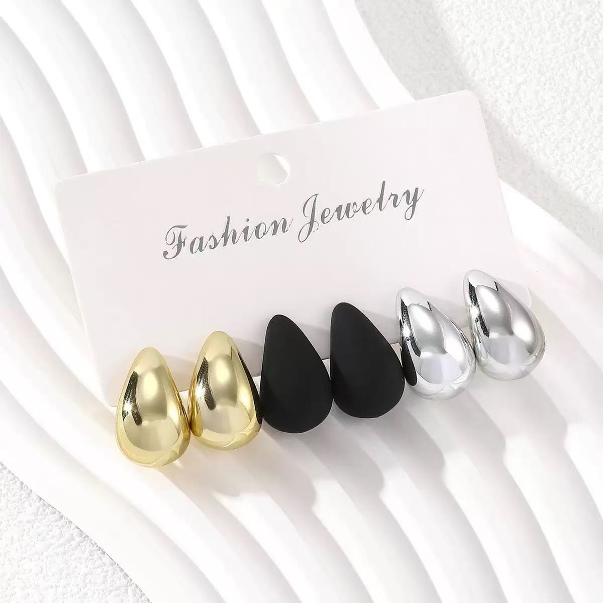 

3PCS Fashion Simple Smooth Water Drop Women s Earrings Gold Exaggerated Irregular Shape Women s Gold Silver Daily Wear Accessori