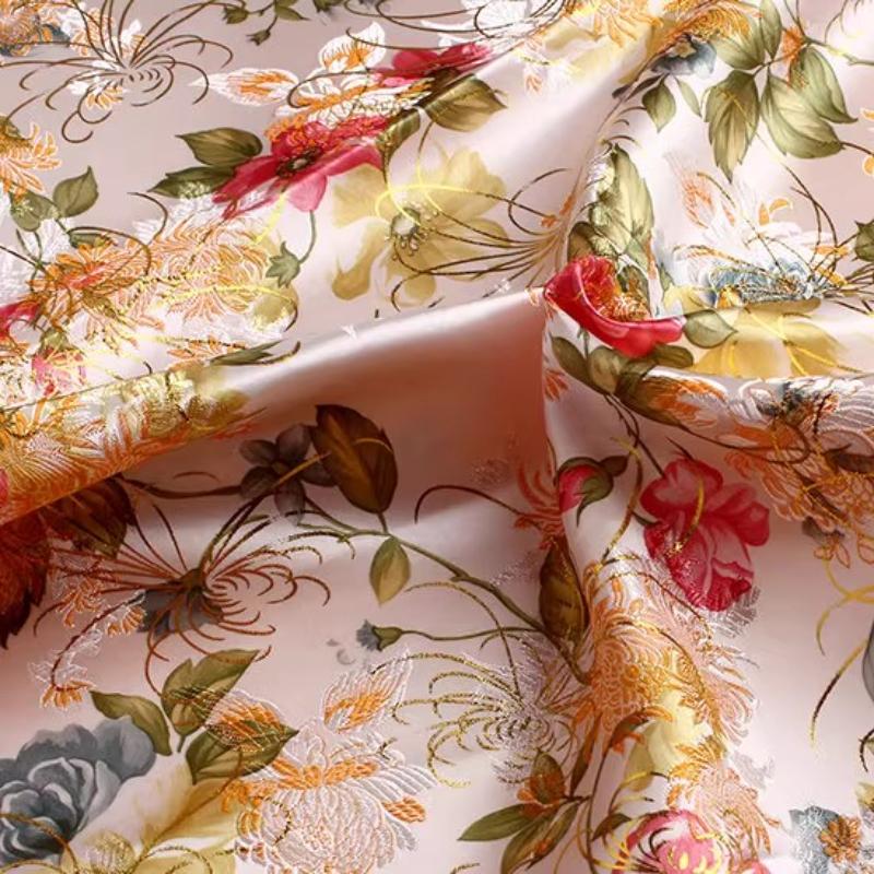 100x70cm Brocade Jacquard Silk Fabric DIY Ancient Costume Hanfu Tang Costume and Cheongsam Is Golden Thread Peony