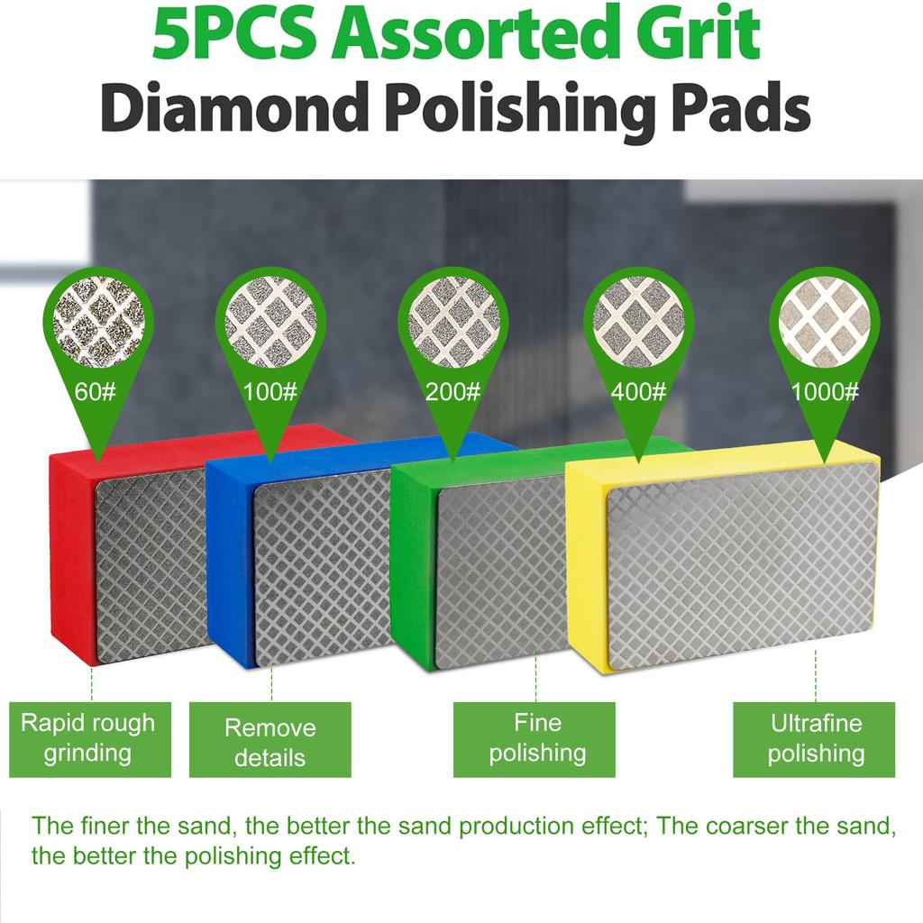 4/5pcs Diamond Hand Polishing Pads Set Tile Glass Abrasive Grinding Block Pad Stone Marble Ceramic Abrasive Grinding Block Pad