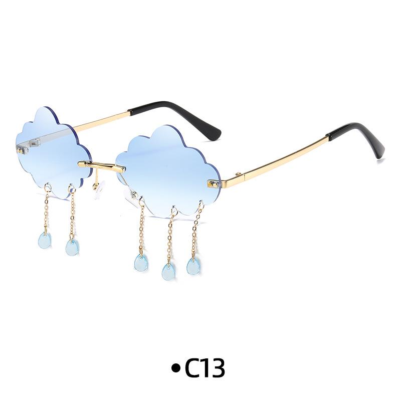 Sunglasses Funny Cloud Shaped Men and Women Disco Glasses Clouds Tassel Shades Rimless Sunglasses UV400 Eyewear