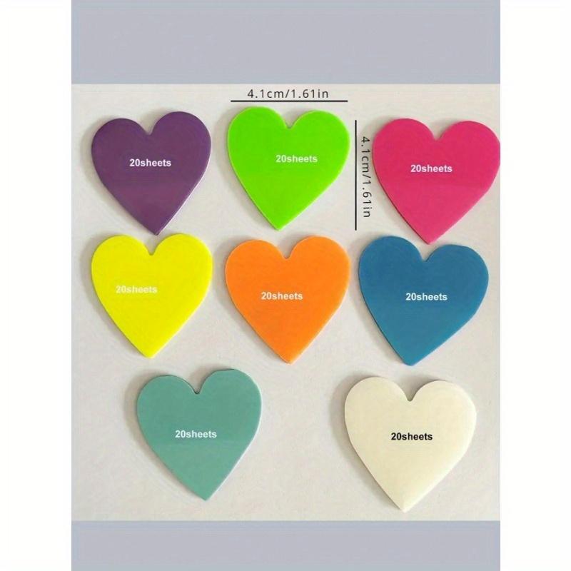 8 Packs, 160 Sheets Mini Heart Shaped Transparent Sticky Notes with 8 Fluorescent Colors for Creative and Cute Stationery