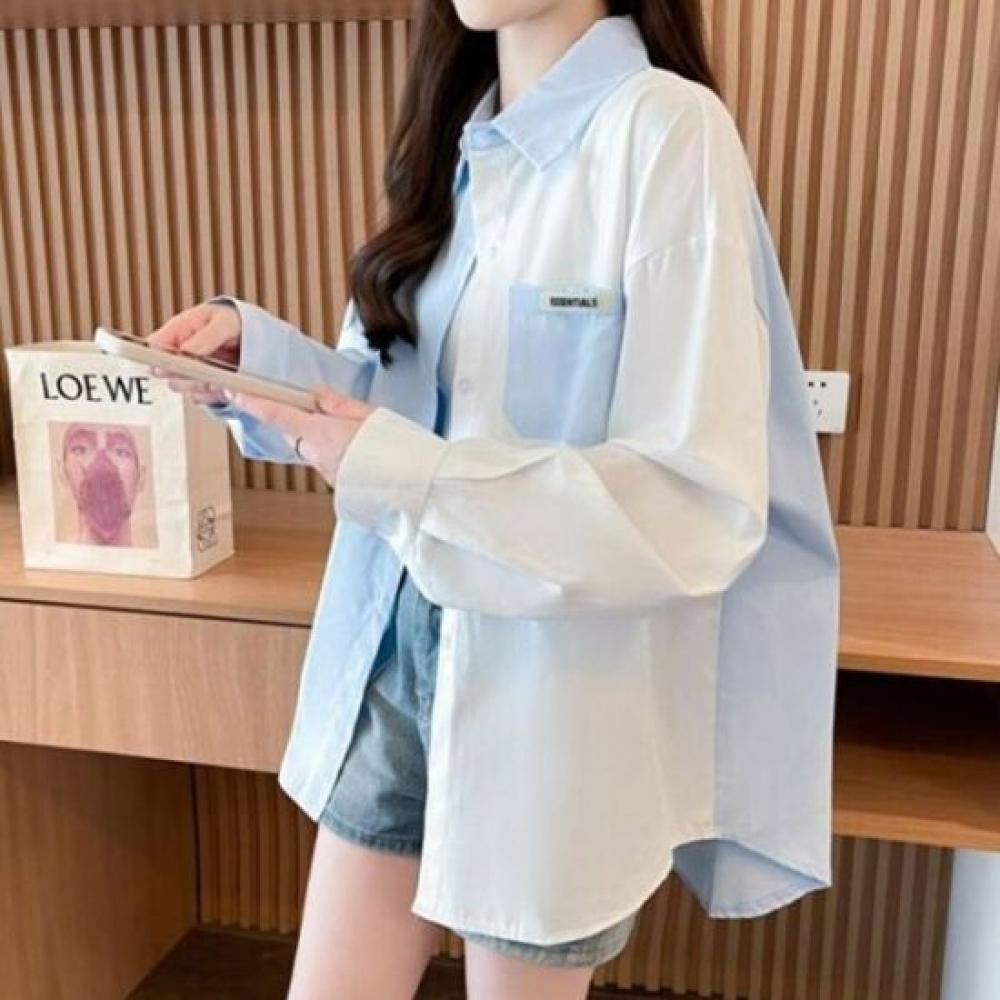Navava Casual Loose Fit Color Point Long Sleeve Shirt Nb3056