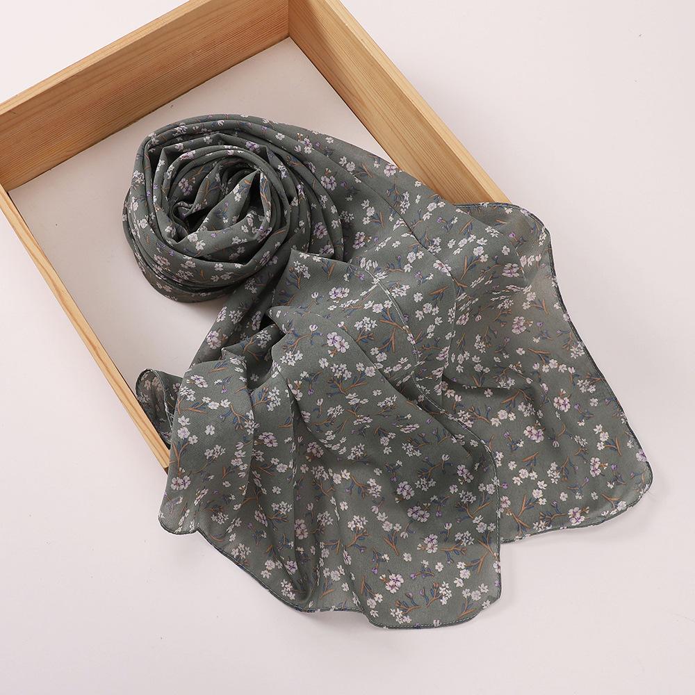 New Printed Hijabs Shawl Bubble Chiffon Hijabs Woman Design Flower Shawls Muslim Scarves Headscarf Wraps Turbans Long Scarves