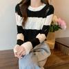Foreign Style Unique Design with Short Striped Long-sleeved Knitted Sweater for Women's Autumn and Winter Casual Sweater