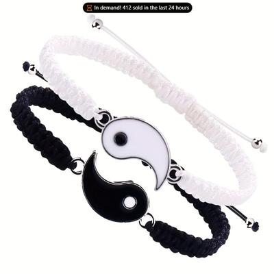 Yin Yang Tai Chi Eşleşen Bilezikler 2 Adet/Takım - Çiftler İçin Ayarlanabilir Kordonlu Dostluk Bilezikleri - Mükemmel BFF, Erkek Arkadaş, Kız Arkadaş Hediyesi