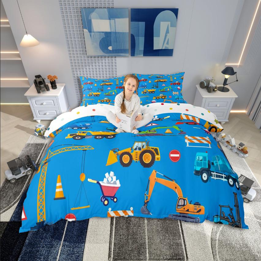 

Комплект пододеяльника Homewish с мультяшным грузовиком, Тема автомобиля для мальчиков, Декор строительной техники DE XS 100x135cm 2pcs&set