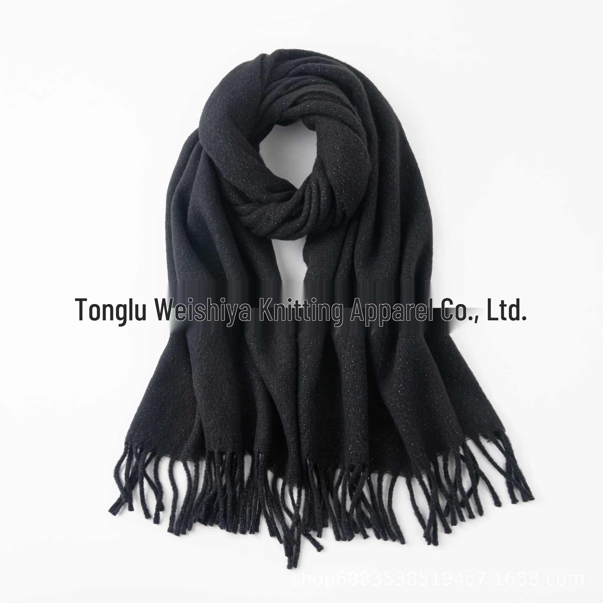 Women s Premium Gold Thread Tassel Scarf - Autumn/Winter Warmth чёрный