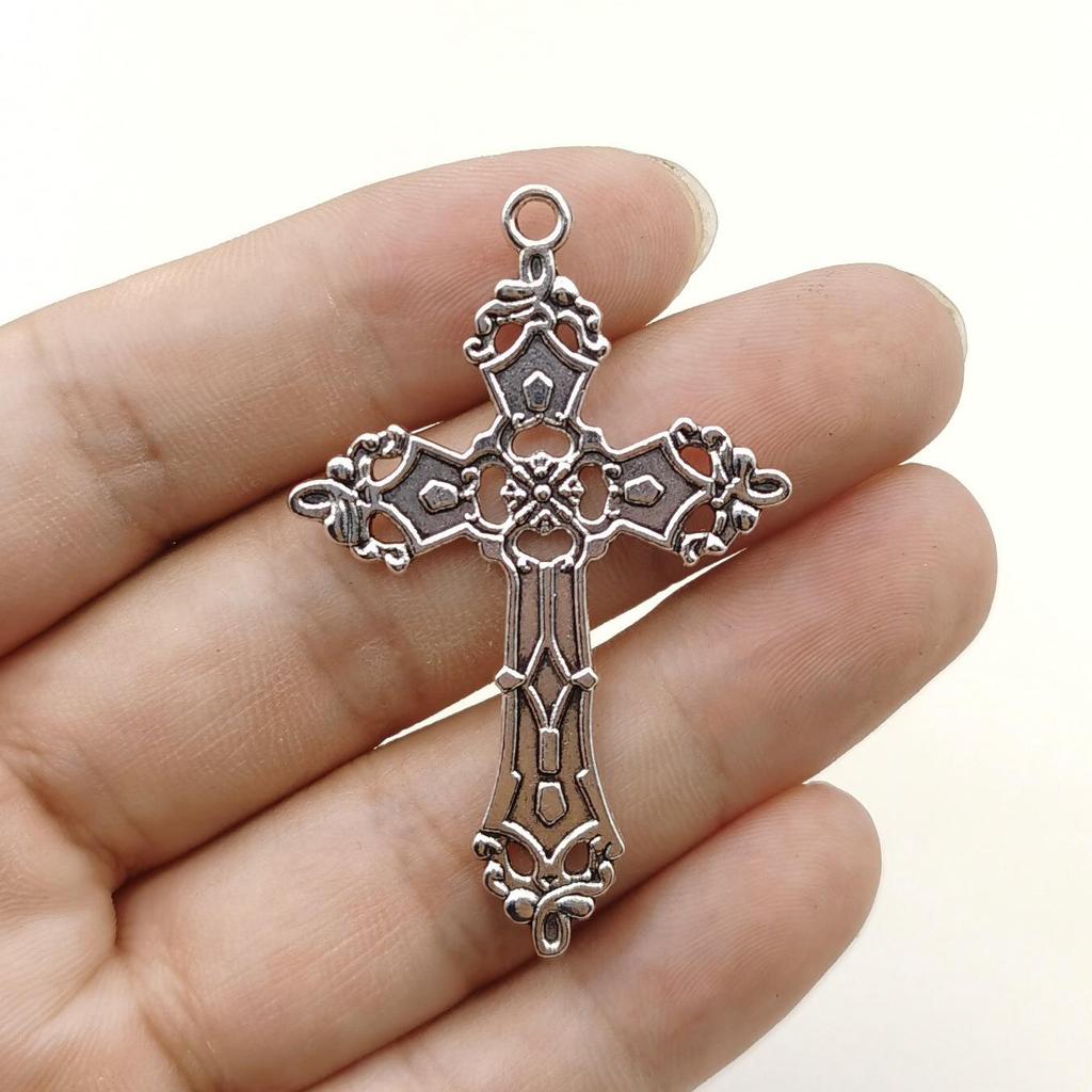 Men's Retro Antique Silver Vine Pattern Cross Necklace Pendant