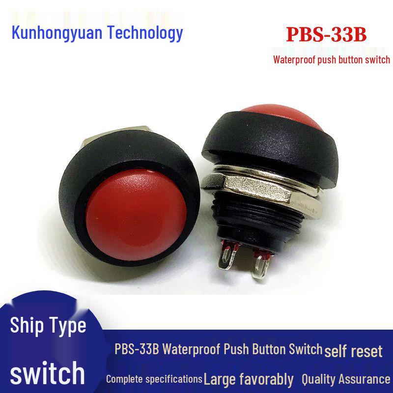 PBS-33B 12MM Waterproof Momentary Push Button Switch - Self-Resetting, Round, No Lock.