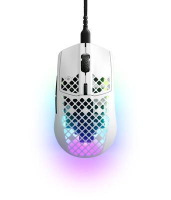 SteelSeries Gaming Mouse Wired Aerox 3 Snow Ultra Light IP54 Standard Waterproof Dustproof TrueMove Core Sensor Includes Super Mesh Cable USB-C