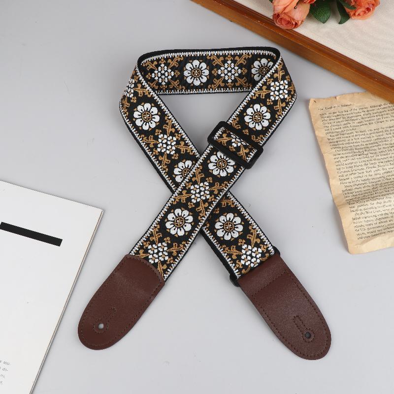 Adjustable Guitar Strap Neck Strap for Electric & Acoustic Bass Cotton Leather Embroidered Straps Musical Instrument Accessories