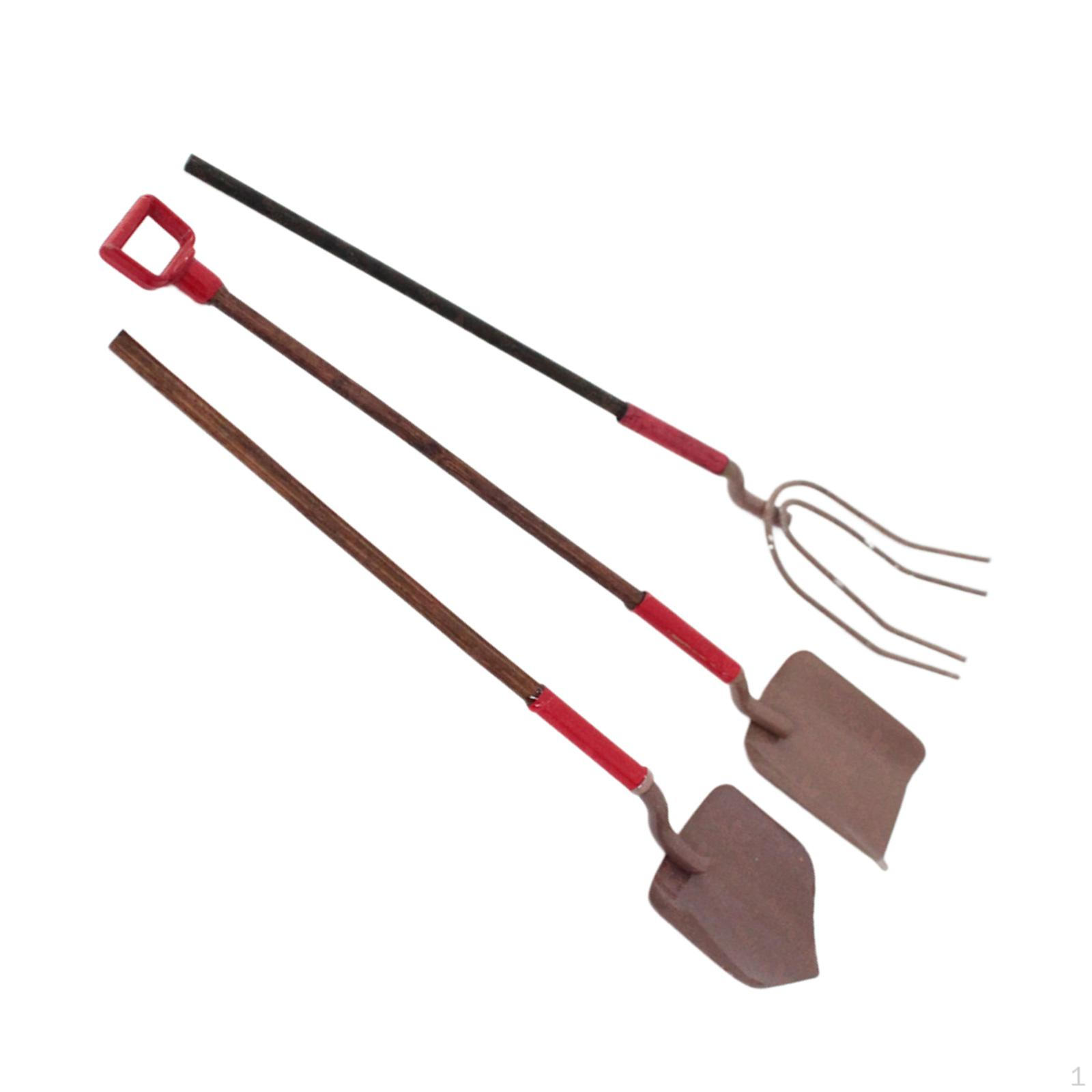 

3 Pieces 1:12 Miniature Gardening Tools Fairy Garden Farming Rake Farm for Brown
