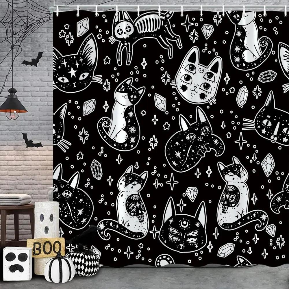 Halloween Shower Curtain Skulls Bats Blood Handprints Horror Ambience Holiday Gift Polyester Fabric Bath Curtains Bathroom Decor