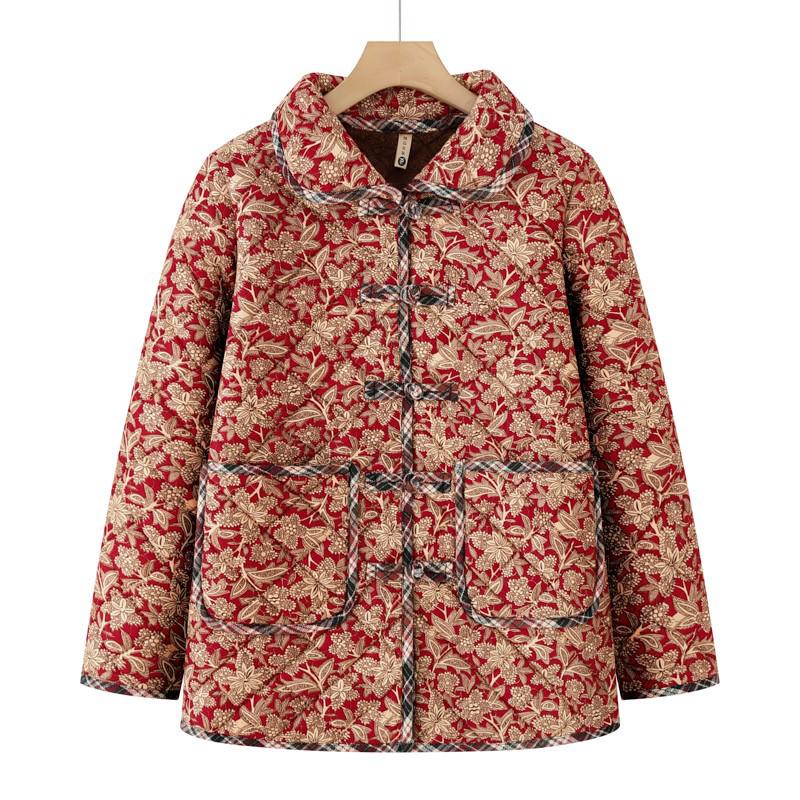 2025 Autumn/Winter Floral Cotton Jacket for Middle-aged & Elderly Mothers – Warm Loose Chinese Style Outerwear