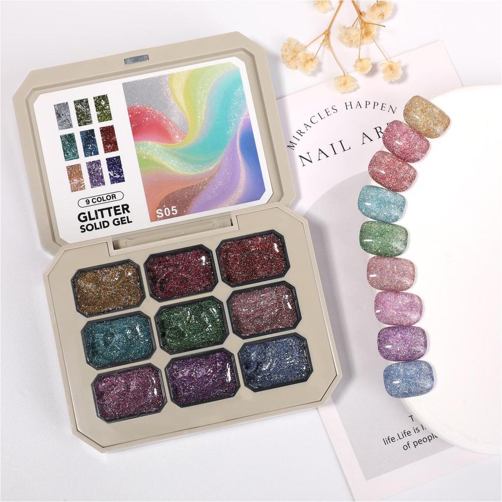 Cross Nine Palaces Nude Glitter Gel Nail Polish: Long-lasting, Quick-drying, High Saturation, Smudge-free, Solid Color Painting Gel