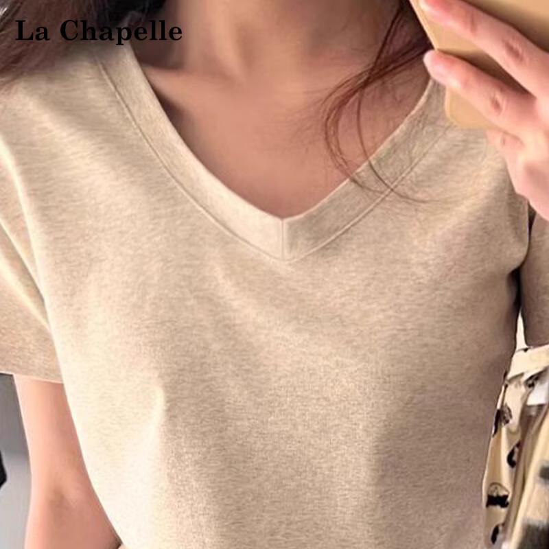 La Chapelle Women's V-Neck Slim Fit Short Sleeve T-Shirt