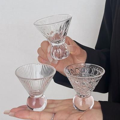 Retro Gem Pattern High Stem Glass Cup for Ice Coffee Juice Bubble Water Drinkware Nordic Sle Pure Color Universal Cup
