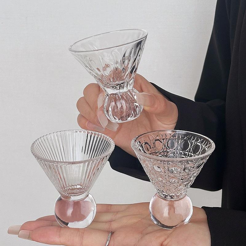 Retro Gem Pattern High Stem Glass Cup for Ice Coffee Juice Bubble Water Drinkware Nordic Sle Pure Color Universal Cup