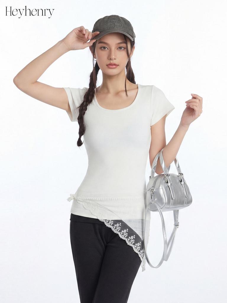 HeyHenry Women's Square Neck Slimming T-shirt - Short Sleeve, Solid Color, Casual Summer Top