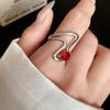 Red Zircon Smooth Heart-Shaped Open Ring Simple  Finger Rings Jewelry For Women