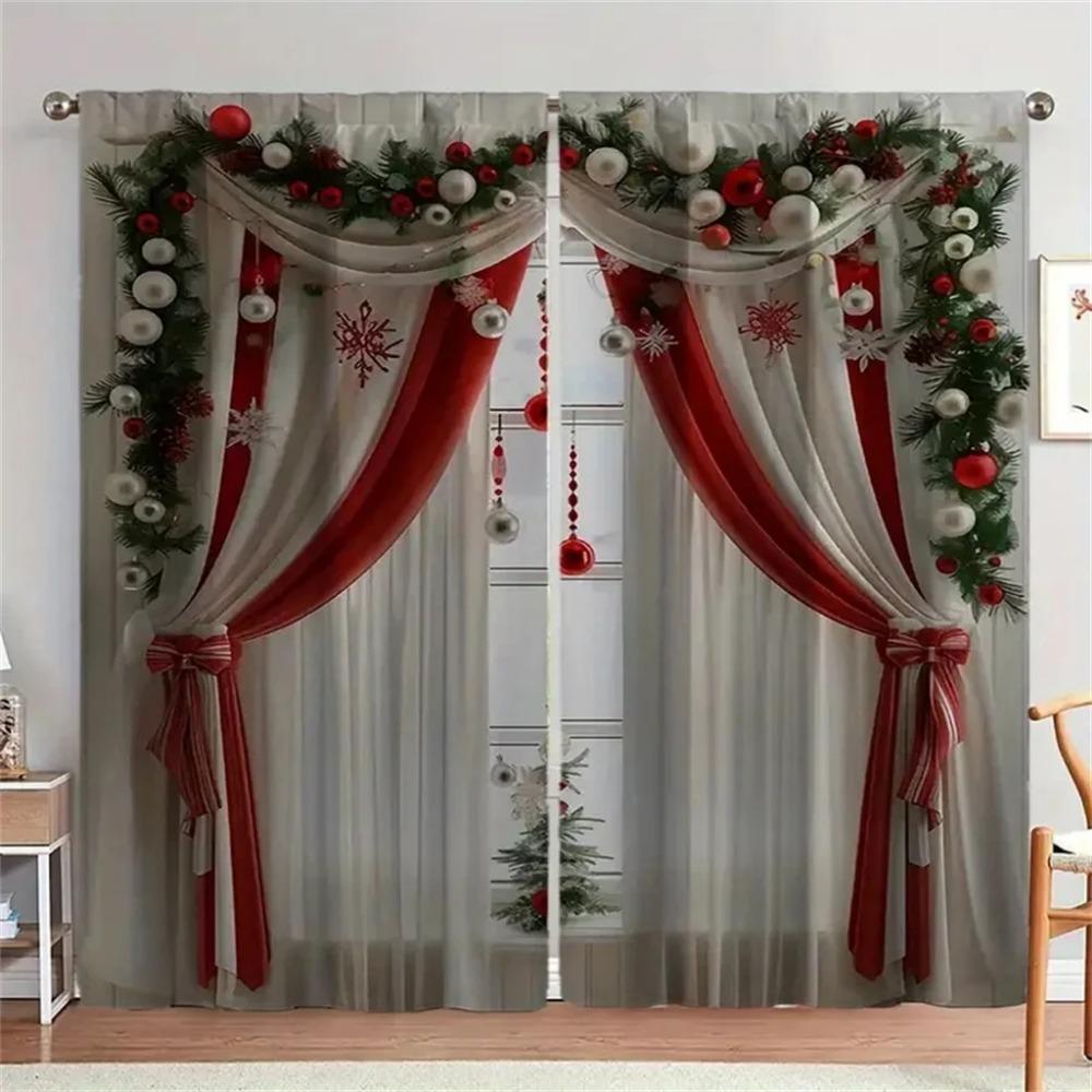 2-teilige moderne Weihnachts-Türvorhänge mit Weihnachtsstrumpf, festlicher Digitaldruck, Feiertagsdekoration für Wohnzimmer, Schlafzimmer