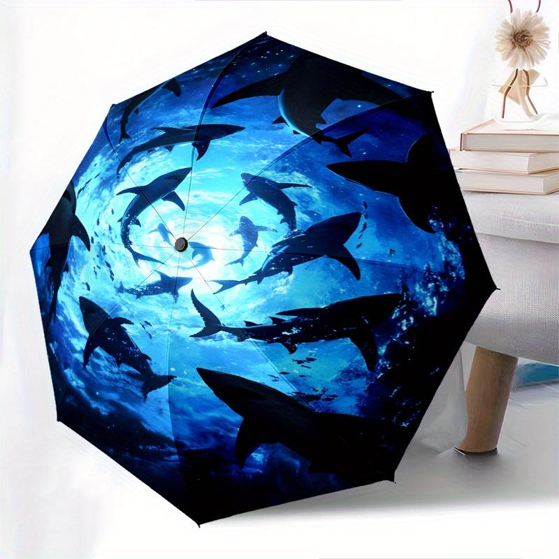 Shark Swarm Theme 8 Bone Hand Automatic Folding Umbrella, Compact and Portable Design, A Perfect Gift for Birthday, Christmas or Business Us