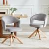 Set of 2 Retro Luxury Swivel Chairs. Grey Structured Fabric with Solid Wood Legs, Total Height 81.5 Cm