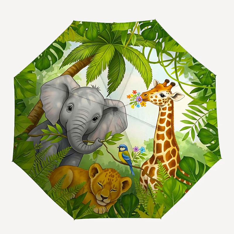 

1PC jungle animals Umbrella-8-Rib Reinforced Portable Folding Travel Suitable for All Seasons Outdoor Daily , Fun Design-Z0446