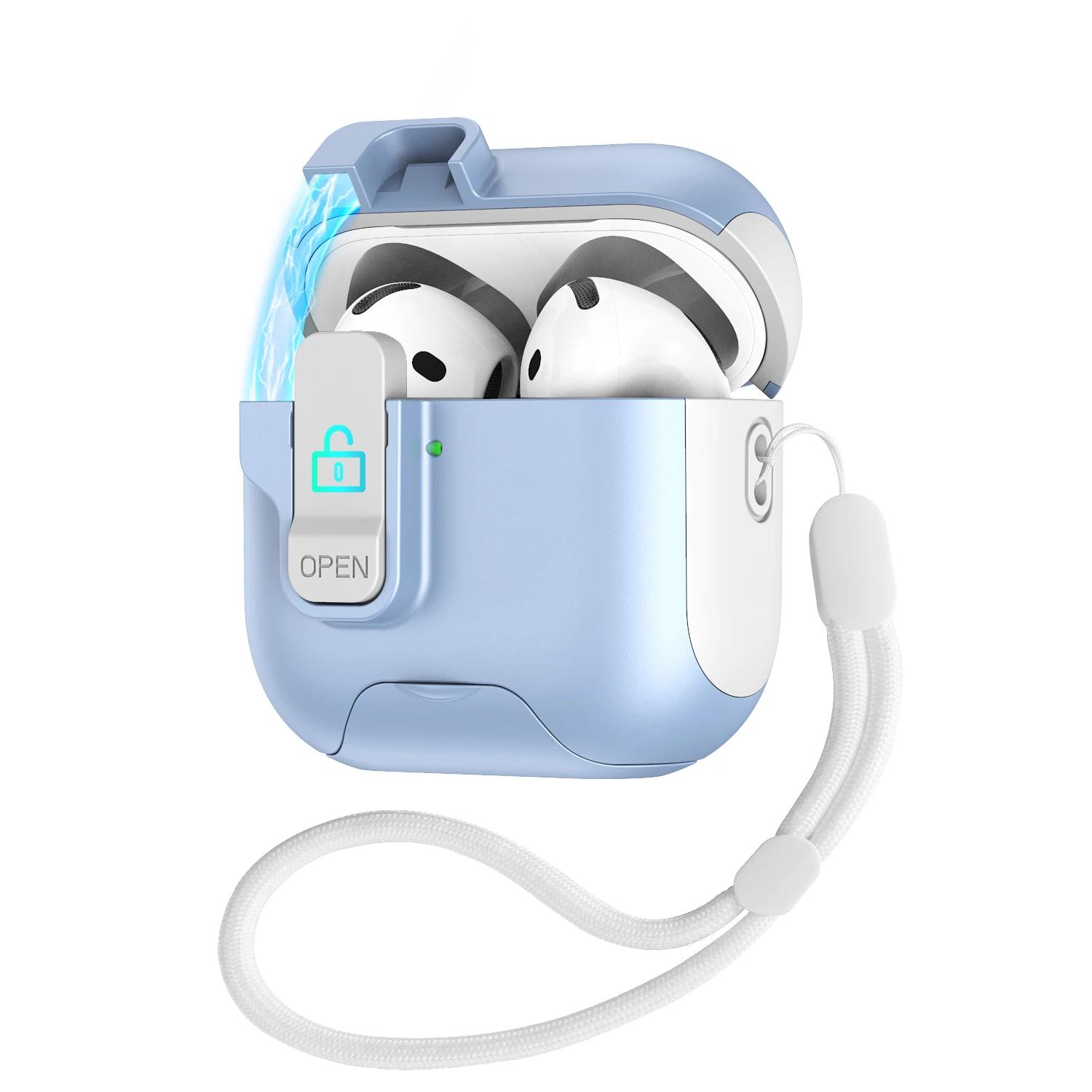 Case for Airpods 4 Cover Magnetic Latch Cap Phone Holder Cases Wireless Headphone for Airpods 3 Pro 2 1 Pro2 Covers with Lanyard For AirPods 4 светло-синий
