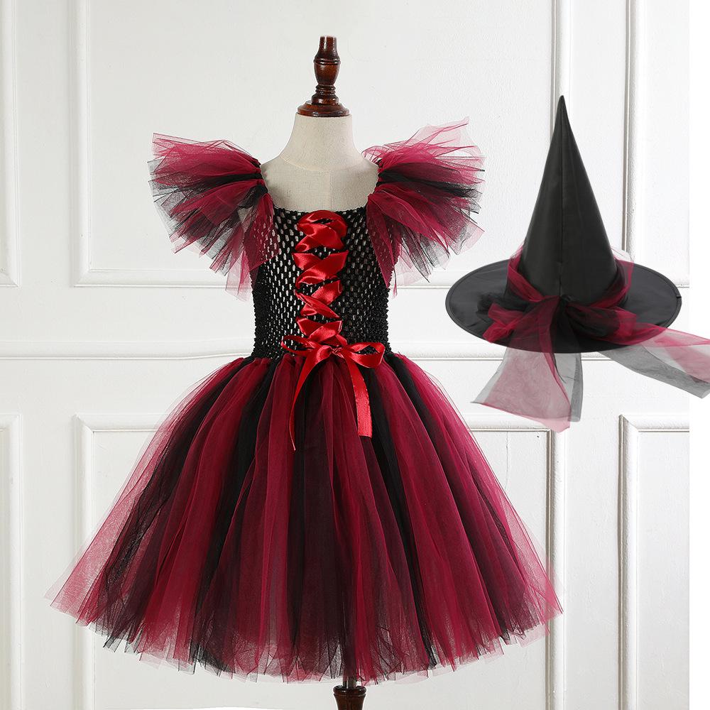 Tutu Dress Witch Costume Set for Kids with Hat and Broom - Halloween and Cosplay Outfit