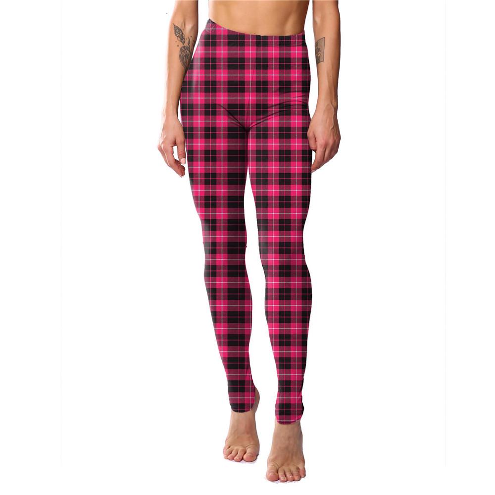 European & American Striped Plaid Print Slimming Nine-Point Plus Size Leggings