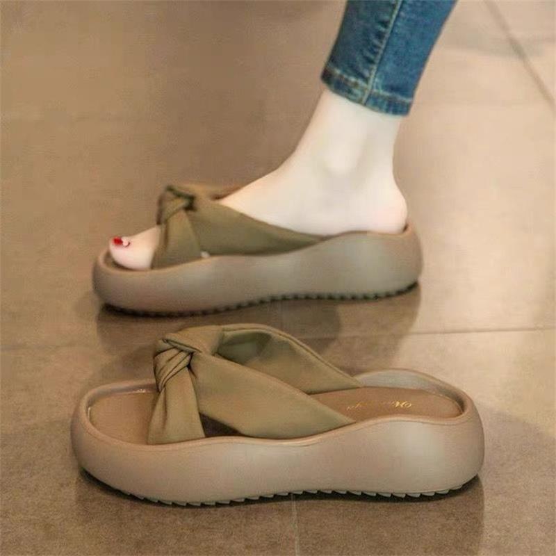 

Женские крутые тапочки модны для ношения летом 2025 года, новые сандалии на платформе, высококлассные женские шлепанцы на плоской подошве с перемычкой 40 хаки