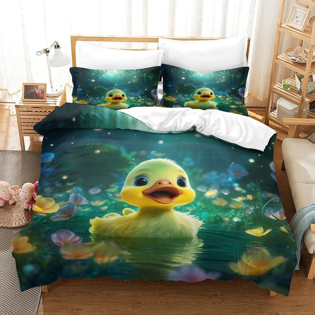 Duck Bedding Set Animal Duvet Covers For Kids Boys Bedroom Decor Natural Themed Quilt Cover With 1 Quilt Cover And 2 Pillowcases