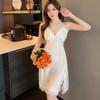 Ice silk suspender nightdress female sexy lace pure desire temptation spring and summer pajamas silk loungewear with chest pad