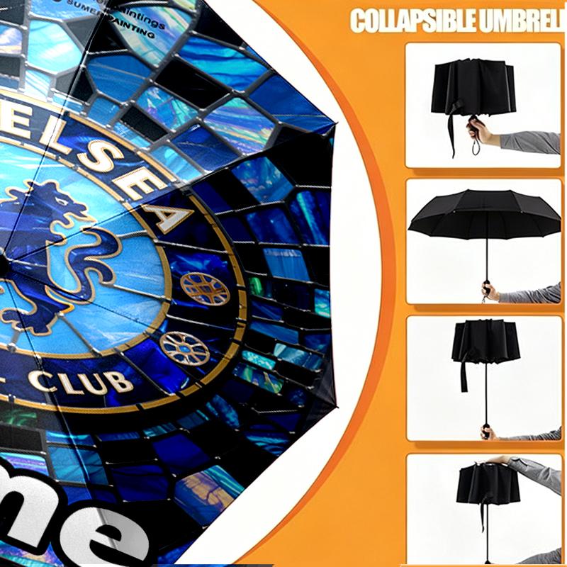 Custom Name Personalized Football Club F.C Print Umbrella, Auto Open Close, 8‑Rib Sturdy Frame, Commute Camping Hiking Use, Birthday Gift