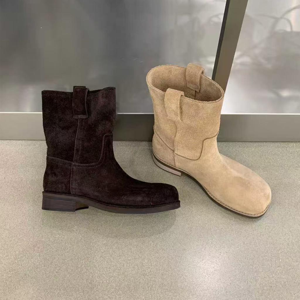 Sheepskin Version~ 2025 Autumn and Winter New Round Head Simple Suede Martin Boots Women's Genuine Leather Korean Version Sleeve Versatile Short Boots