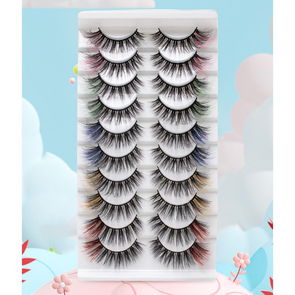 10 Pairs 3D Colorful Curly Thickened Synthetic Lashes Set Vibrant False Eyelashes Makeup Accessories for Women