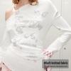 UNIFREE Spring 2026 Asymmetric Shoulder Letter Rhinestone T-shirt