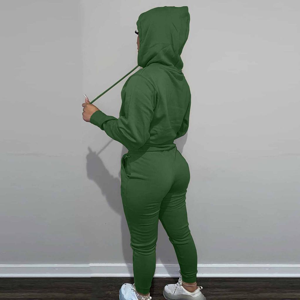 Women's  And Winter Padded Hooded Sweatshirt Two-Piece Casual Sports Suit