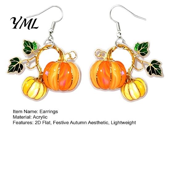 Decorative Fall Festival Earrings 1 Pair Pumpkin Acrylic Drop Earrings, 2D Harvest Dangle Colorful Jewelry for Women, Halloween Thanksgiving