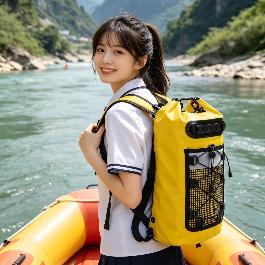 Outdoor Multi-Functional Waterproof Backpack with Reflective Strips for Beach, Rafting, and Swimming