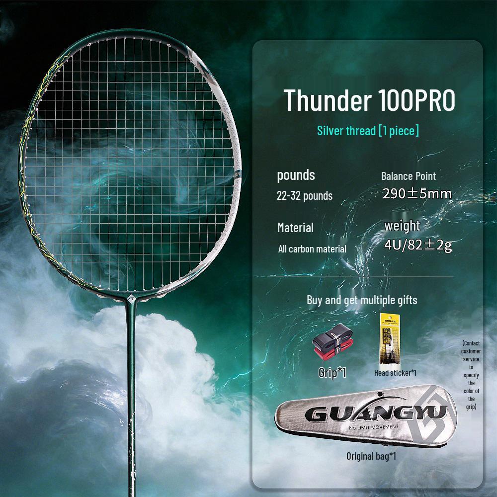 Thunder 100 Professional Badminton Racket - Full Carbon Fiber 4U for Adults