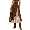 Vintage Western Leather Skirt With Lace Patchwork For Streetwear Fashion