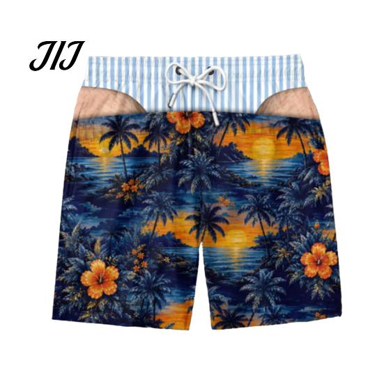 Regalo Scherzo Festivo per Uomini Pantaloncini a Fondo Hairy Grande, a Strisce da Spiaggia con Bandiera USA, Mutande Scherzose per Addio al Celibato, Costumi da Bagno Divertenti Estivi