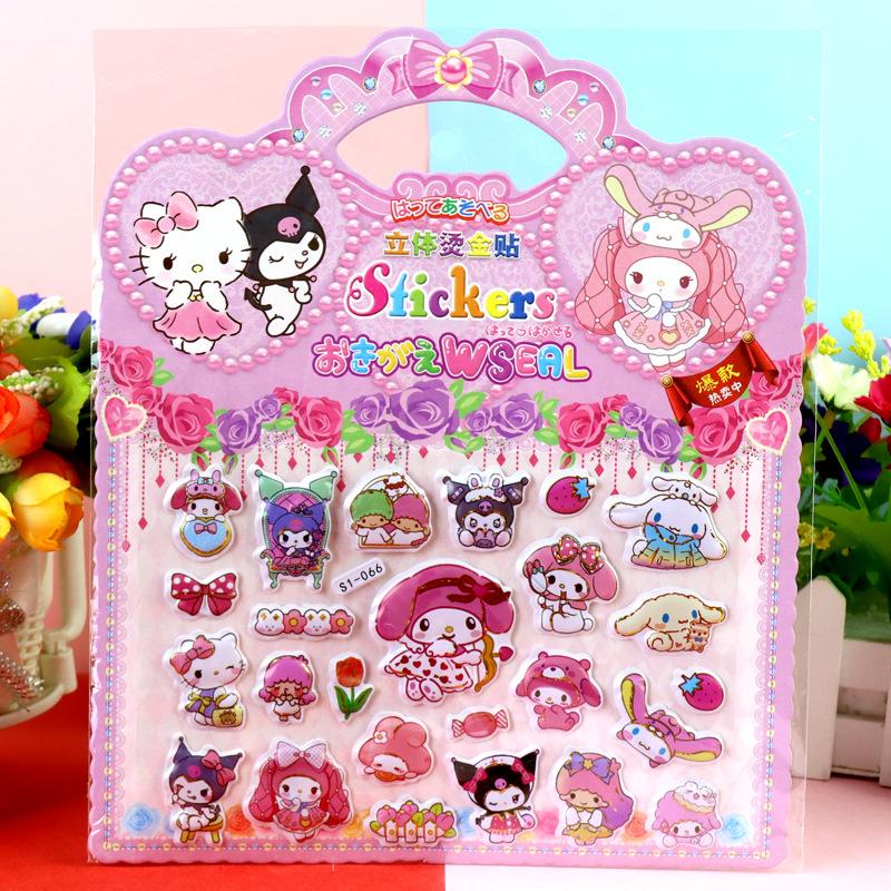 4pcs Sanrio Cartoon 3D Hello Kitty My Melody Cinnamoroll Gold Foil Sticker Reward Decoration Sticker Christmas Gift