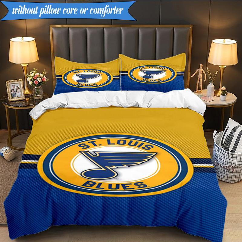 3PCS Louis Blues Hockey Team Bedding Set,Including 1pc Duvet Cover And 2pcs Pillowcases Perfect for Bedroom, Dormitory, Fan Christmas Gift